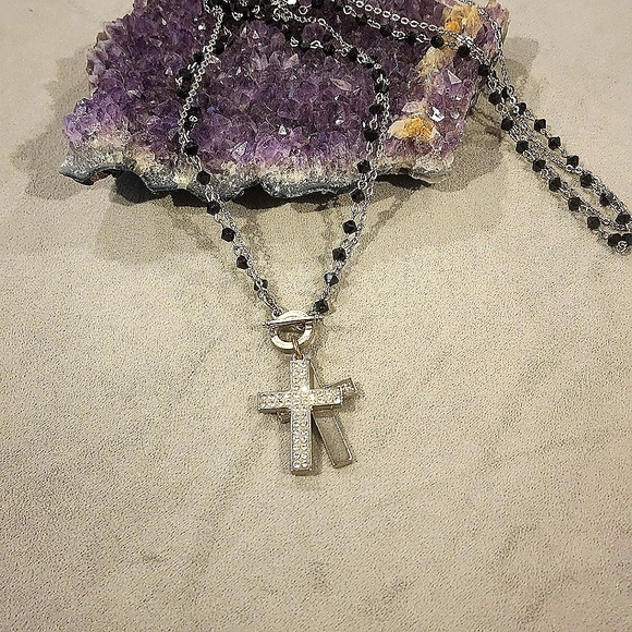 Layered Swarovski Crystal Cross Necklace - Picture 1 of 6